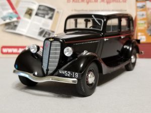 №28 Легендарные советские автомобили ГАЗ М-1 1/24, масштабная модель, 1:24, Hachette, Ашет, вид спереди слева